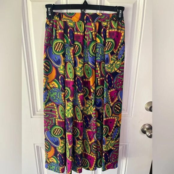Vintage colorful midi skirt size 12 women’s button print - Picture 1 of 5